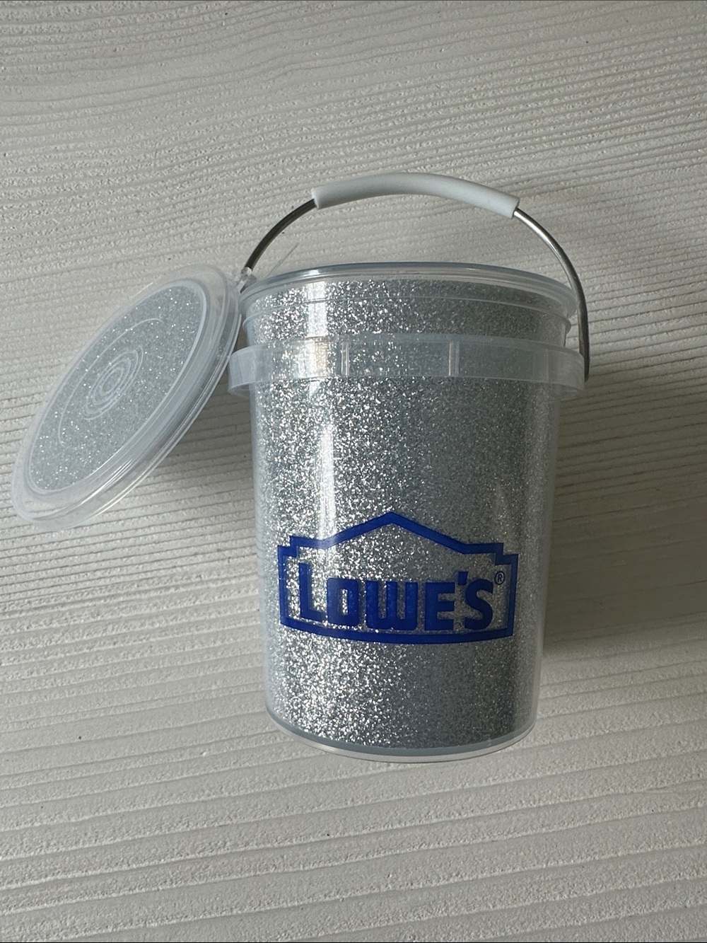 Silver Glitter Mini Lowe’s Bucket with Lid